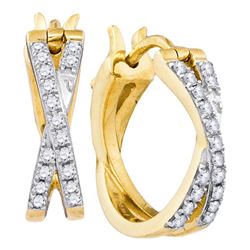 0.37 CTW Pave-set Diamond Double Row Crossover Hoop Earrings 10KT Yellow Gold - REF-41Y9X