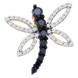 0.50 CTWBlack Color Diamond Dragonfly Insect Bug Flying Pendant 10KT Yellow Gold - REF-30X2Y