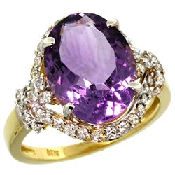 Natural 5.89 ctw amethyst & Diamond Engagement Ring 14K Yellow Gold - REF-88H8W