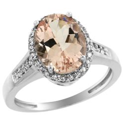 Natural 2.49 ctw Morganite & Diamond Engagement Ring 14K White Gold - REF-66Y2X