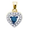 Image 1 : 0.20 CTW Blue Color Diamond Heart Love Pendant 10KT Yellow Gold - REF-14M9H