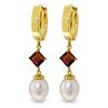 Image 1 : Genuine 9.5 ctw Pearl & Garnet Earrings Jewelry 14KT Yellow Gold - REF-53Z2N