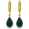 Genuine 17.7 ctw Green Sapphire Corundum & Diamond Earrings Jewelry 14KT Yellow Gold - REF-42Z6N