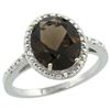 Natural 2.42 ctw Smoky-topaz & Diamond Engagement Ring 14K White Gold - REF-34N7G
