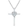 Image 1 : 0.11 CTW Diamond Solitaire Cross Heart Pendant 10KT White Gold - REF-18Y2X