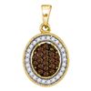 0.35 CTW Cognac-brown Color Diamond Oval Cluster Pendant 10KT Yellow Gold - REF-19W4K