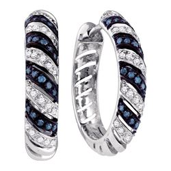 0.50 CTWBlue Color Diamond Horiztonal Lightweight Hoop Earrings 10KT White Gold - REF-64H4M