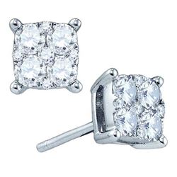 1.55 CTW Diamond Square Cluster Screwback Earrings 18KT White Gold - REF-299H9M