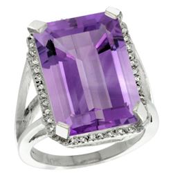 Natural 15.06 ctw amethyst & Diamond Engagement Ring 14K White Gold - REF-81N9G