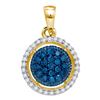 Image 1 : 0.21 CTW Blue Color Diamond Circle Cluster Pendant 10KT Yellow Gold - REF-18K2W