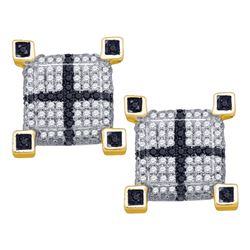 0.59 CTW Mens Black Color Diamond 3D Cube Square Cross Earrings 10KT Yellow Gold - REF-49H5M