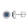 0.25 CTW Blue Color Diamond Cluster Stud Screwback Earrings 10KT White Gold - REF-18X7Y
