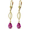 Genuine 3 ctw Pink Topaz Earrings Jewelry 14KT Yellow Gold - REF-46R2P