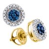 Image 1 : 0.25 CTW Blue Color Diamond Circle Cluster Earrings 10KT Yellow Gold - REF-19Y4X