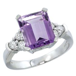Natural 2.86 ctw amethyst & Diamond Engagement Ring 14K White Gold - REF-65W2K