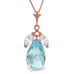 Genuine 7.2 ctw Blue Topaz & White Topaz Necklace Jewelry 14KT Rose Gold - REF-30M5T