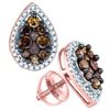 Image 1 : 0.99 CTW Brown Color Diamond Teardrop Cluster Earrings 10KT Rose Gold - REF-41H9M