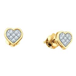 0.05 CTW Diamond Dainty Heart Cluster Screwback Earrings 10KT Yellow Gold - REF-7M4H