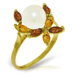 Genuine 2.63 ctw Pearl & Citrine Ring Jewelry 14KT Yellow Gold - REF-28Z5N