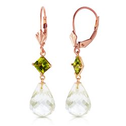 Genuine 11 ctw White Topaz & Peridot Earrings Jewelry 14KT Rose Gold - REF-39K3V