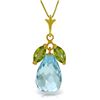 Image 1 : Genuine 7.2 ctw Blue Topaz & Peridot Necklace Jewelry 14KT Yellow Gold - REF-30P5H