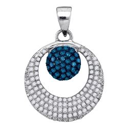 0.40 CTW Blue Color Diamond Cluster Circle Pendant 10KT White Gold - REF-24H2M