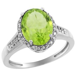 Natural 2.49 ctw Peridot & Diamond Engagement Ring 10K White Gold - REF-36M5H