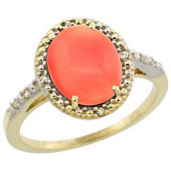 Natural 2.02 ctw Coral & Diamond Engagement Ring 14K Yellow Gold - REF-32V8F