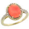 Image 1 : Natural 2.02 ctw Coral & Diamond Engagement Ring 14K Yellow Gold - REF-32V8F