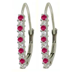 Genuine 0.35 ctw Ruby & Diamond Earrings Jewelry 14KT White Gold - REF-40N5R