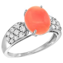 Natural 2.35 ctw coral & Diamond Engagement Ring 14K White Gold - REF-56H6W