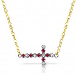 Genuine 0.24 ctw Ruby & Diamond Necklace Jewelry 14KT Yellow Gold - REF-42K2V