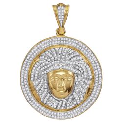 1 CTW Mens Diamond Gorgon Medusa Circle Medallion Charm Pendant 10KT Yellow Gold - REF-89N9F