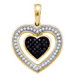 0.20 CTW Black Color Diamond Framed Heart Pendant 10KT Yellow Gold - REF-19M4H