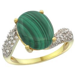 Natural 4.95 ctw malachite & Diamond Engagement Ring 14K Yellow Gold - REF-47W6K