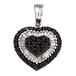 1.02 CTW Black Color Diamond Heart Cluster Pendant 14KT White Gold - REF-49Y5X