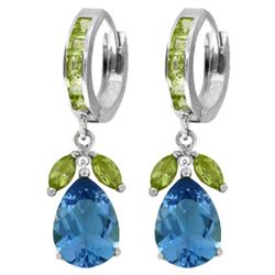 Genuine 14.3 ctw Blue Topaz & Peridot Earrings Jewelry 14KT White Gold - REF-82Y9F