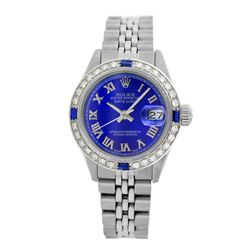 Rolex Pre-owned 26mm Womens Custom Blue with Tracker Stainless Steel - REF-470M3R