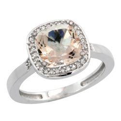 Natural 2.11 ctw Morganite & Diamond Engagement Ring 14K White Gold - REF-54M9H