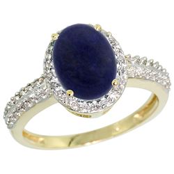 Natural 1.95 ctw Lapis & Diamond Engagement Ring 14K Yellow Gold - REF-39N2G