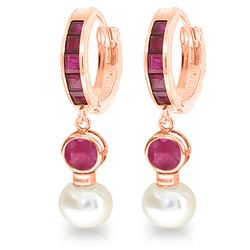 Genuine 4.65 ctw Ruby & Pearl Earrings Jewelry 14KT Rose Gold - REF-54M6T