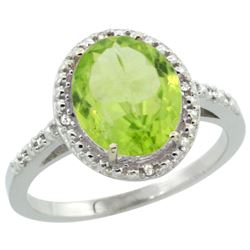 Natural 2.8 ctw Peridot & Diamond Engagement Ring 14K White Gold - REF-39F4N