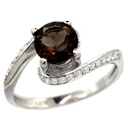 Natural 1.24 ctw smoky-topaz & Diamond Engagement Ring 14K White Gold - REF-52G6M