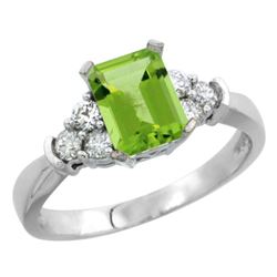 Natural 1.48 ctw peridot & Diamond Engagement Ring 10K White Gold - REF-43V2F