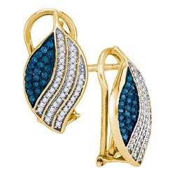 0.45 CTW Blue Color Diamond Oval Cluster Earrings 10KT Yellow Gold - REF-32M9H