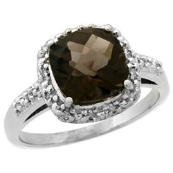 Natural 3.92 ctw Smoky-topaz & Diamond Engagement Ring 10K White Gold - REF-26Z7Y