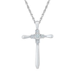 0.05 CTW Diamond Cross Pendant 10KT White Gold - REF-12X2Y