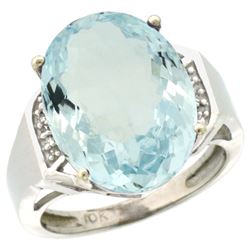 Natural 11.02 ctw Aquamarine & Diamond Engagement Ring 10K White Gold - REF-137R4Z