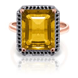 Genuine 5.8 ctw Citrine & Black Diamond Ring Jewelry 14KT Rose Gold - REF-79R8P