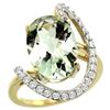 Image 1 : Natural 5.89 ctw Green-amethyst & Diamond Engagement Ring 14K Yellow Gold - REF-91N4G
